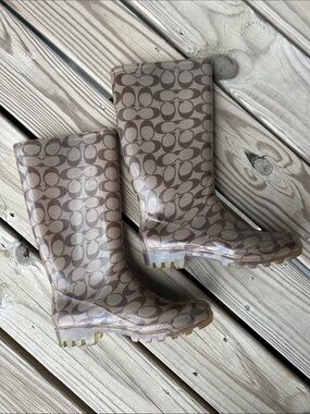 Coach Brown Monogram Waterproof Rain Boots